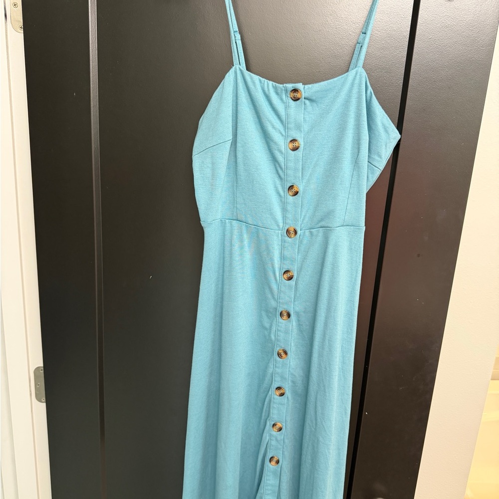 Blue Button-Down Midi Dress